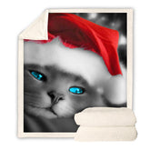 Christmas Blanket | Christmas Gray Cat Fleece Throw Blanket for Adult and Kids